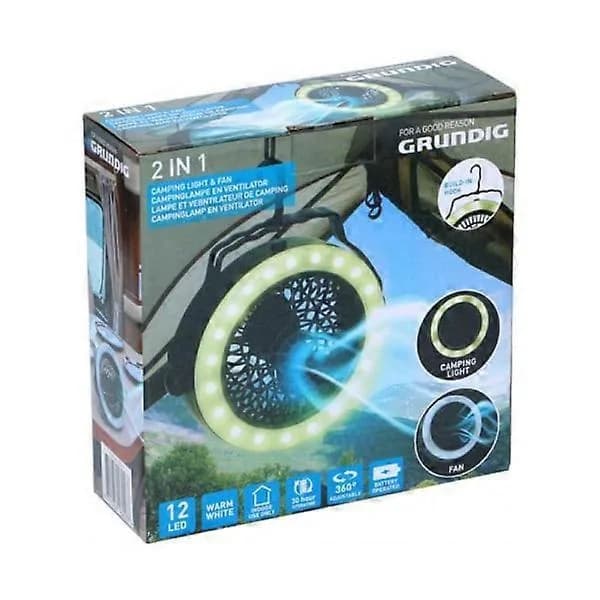 Campinglampe med ventilator - Batteridrevet - LED Sort [] Hvid
