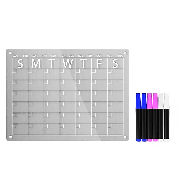 Akryl magnetisk tør-slet kalender til køleskab, 16x12 tommer klar tør-slet kalender inkluderer