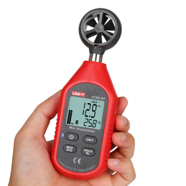 Bluetooth anemometer, bärbar mini digital vindmätare med termometer och max/min för insamling av väderdata och vindsurfing utomhus