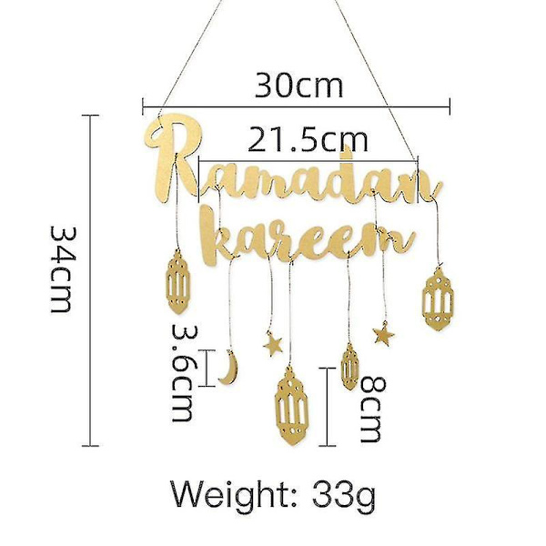 Ramadan Kareem -puinen riipuskoriste Eid Mubarak -puinen roikkuva kyltti Kuu ja tähti riipus