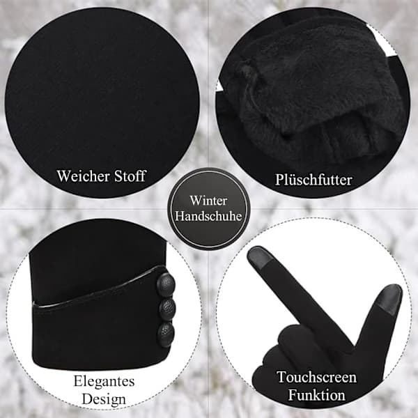 Varme touchscreen-handsker til damer med plysfor black