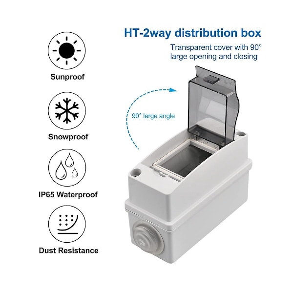 2-tie jakelurasia, vedenpitävä läpinäkyvä kansi 2 DIN-kisko ulkojakelu Jun