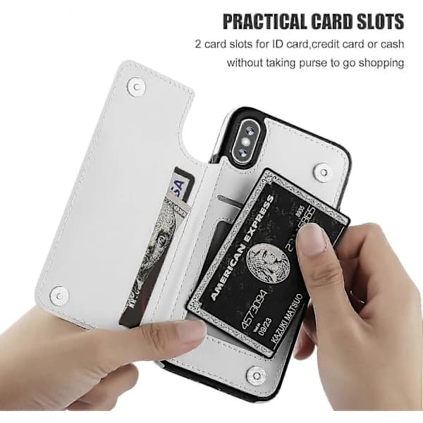 HA-Iphone Xs Iphone X Plånboksfodral med Korthållare, Dubbellås Magnetiskt - Vit