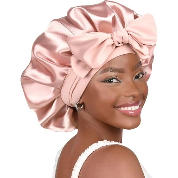 Satin Bonnet Silke Bonnet til Sovning Dobbeltlag Satinforet Hårhætte med Bindebånd Bonnets til Kvinder