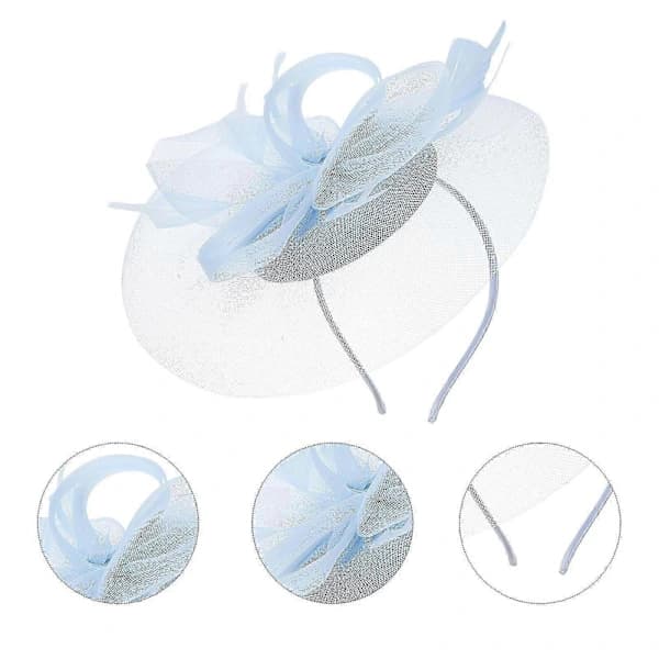 Elegant damehat til kvinder til bryllup & teselskab med mesh hårbånd [] Sky-blå 27x16cm