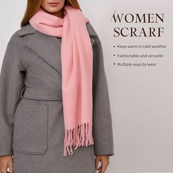 Dame vævet tørklæde, blød polyester imiteret kashmir, frynset lang stola til efterår vinter, pink, 70 x 200 cm Pink