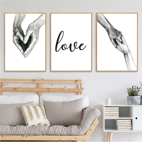 Wekity Hand i Hand och Kärlek Väggkonst Canvas Tryck Affisch, Enkelt Mode Svart och Vitt Skiss Konst Linje Ritning Dekor för Hem Vardagsrum Sovrum Av