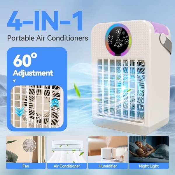4-i-1 Luftkøler & Ventilator – Bærbar AC med Farveskær, Timer & Luftfugter, 700ML