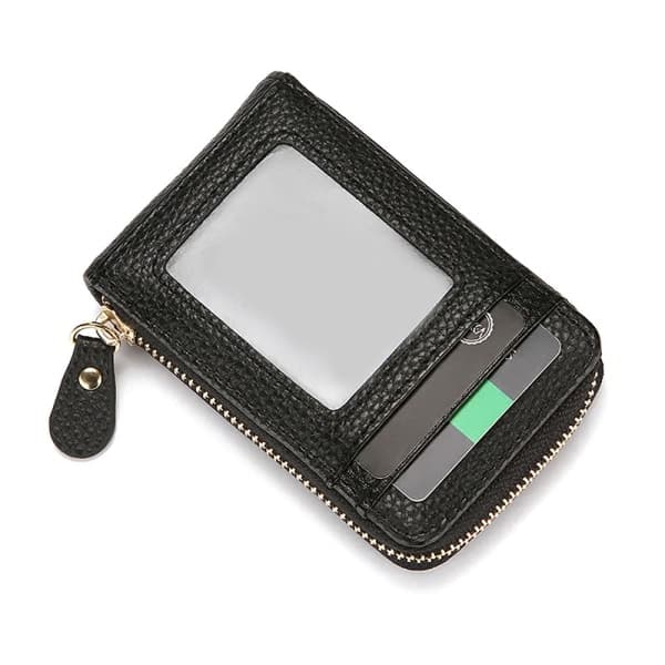 RFID PU-læderkortholder Pung med møntrum Lynlås til M Sort