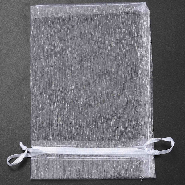 150 kappaletta 4 x 6 tuuman organza-lahjapusseja, joissa on nyöri, korupussit, hääjuhlalahjapussit (valkoinen