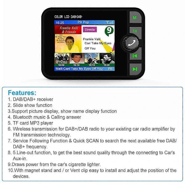 Budget DAB+ Biladapter | Bluetooth/FM/SD-kort 3-i-1 | DIY-installation på 2 minutter | Inkluderer beslag & 3m antenne