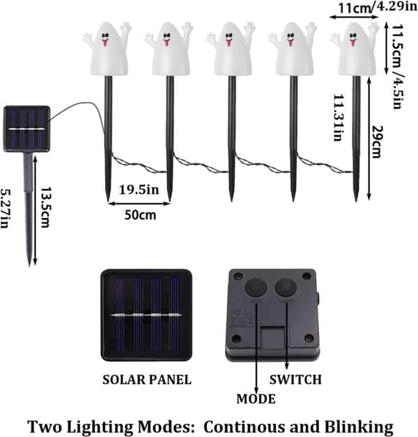 Solcellelamper for bakken - Halloweendekorasjon - Lysstyring - 5-pakning - LED - Vanntett for utendørs bruk