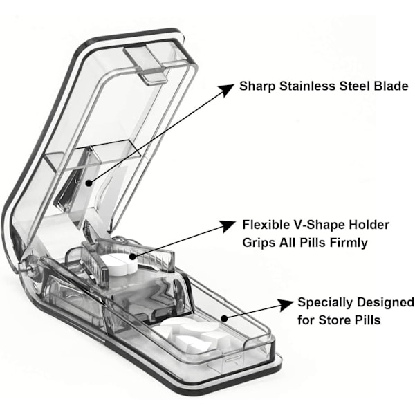 Pillerdelare för små eller stora piller. Den bästa pillersplittern någonsin! Fungerar även som pillerask. Ej lämplig för små piller.