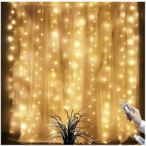 Vattentäta gardinljusslingor 3Mx1M, gardinljusslingor inomhus, 100 LED-lampor för sovrum utomhus julträdgård (varmvit)