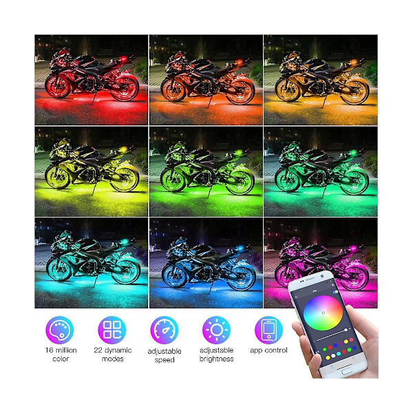 (HH) Moottoripyörän LED-alavalo-sarja, RGB-nauhat vedenpitävät, 12 kpl