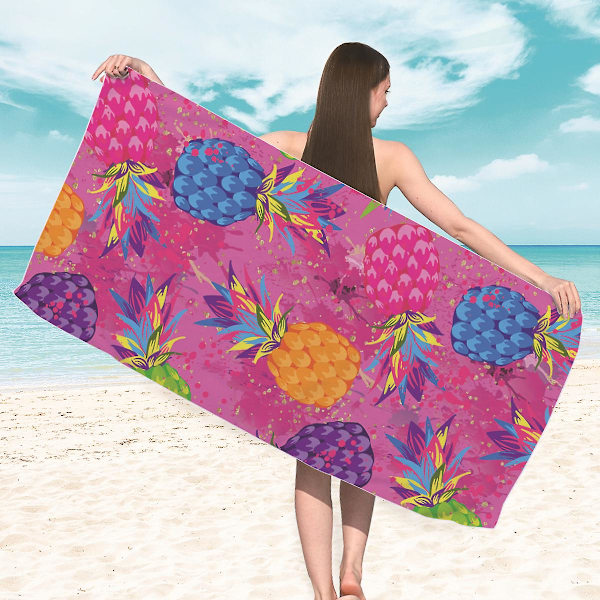 Fint fibröst strandhandduk ananas tryckt fyrkantig handduk absorberande torra badhanddukar sport handdukar att ge vänner presenter, 28x59 tum