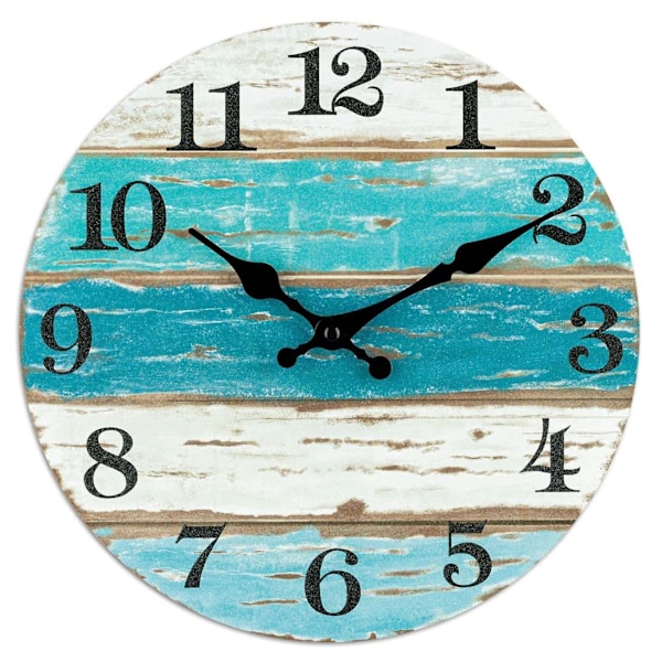 Wall Clock-beach Themed Blue Wall Clocks Battery Operated Silent Non-ticking,for Home Kitchen Livin