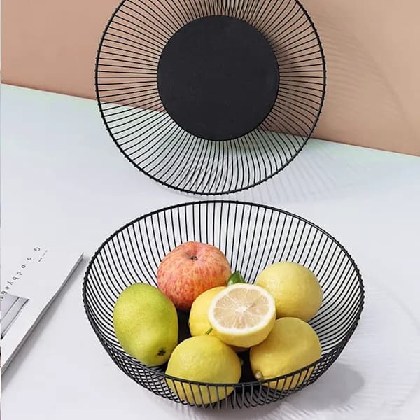 HA-2 pcs Black Wire Fruit Bowl, Wire Fruit Basket Decorate Fruit Basket Bread Snack Vegetable Storage Basket