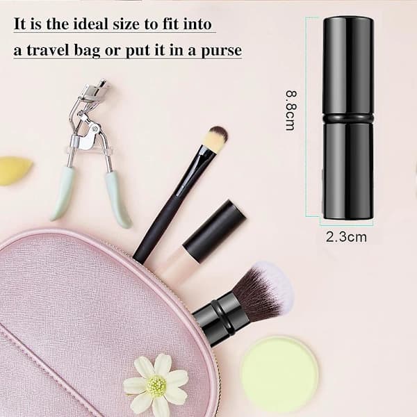Retractable makeup børster, Rejse blush børste, Makeup børste med låg til rouge sort