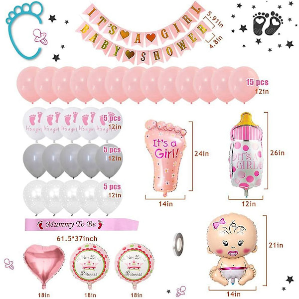 Baby Shower Dekorationer Flicka, Baby Shower Rosa Ballonger Set, För Flicka