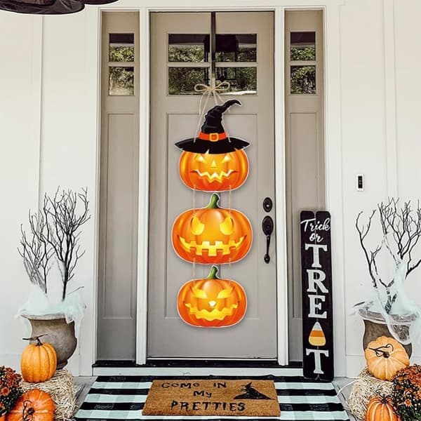 Halloweenpynt - Veranda- og havepynt - Græskarformet hængende skilt - 1 stk.