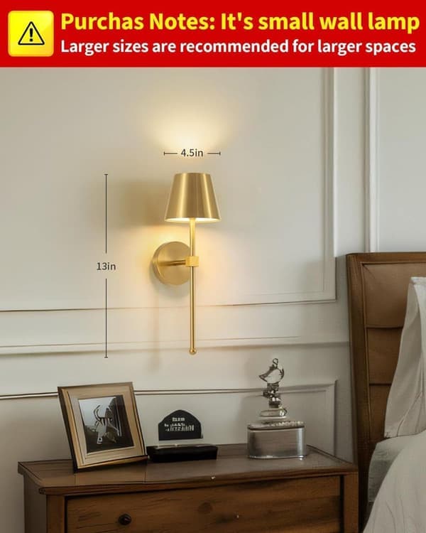 Wireless Wall Sconces 2-Pack, LED Lamps with Rechargeable Battery, Stepless Dimmable with Remote Control