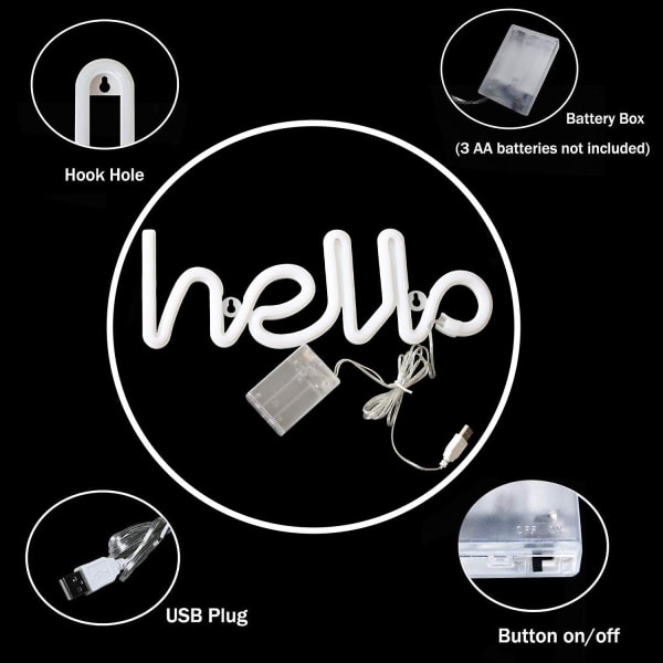 LED Hello Neon-skilt Bokstavslys Romdekor Batt