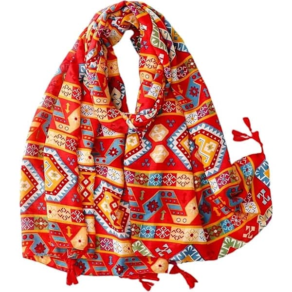 Damesjal, stort oversized blomstret sjal med frynser, velegnet til forår, sommer, efterår og vinter