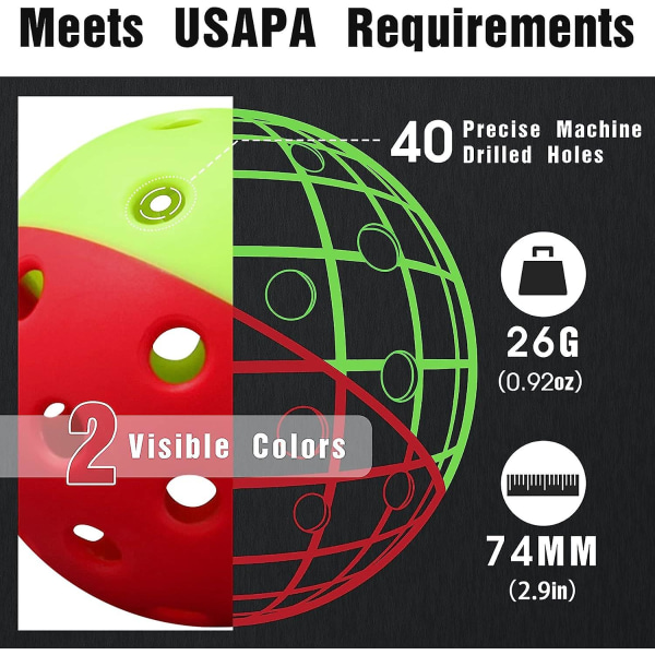 Pickleballer 6-pakke Pickleball-baller som oppfyller USAPA-krav | Velg innendørs eller utendørs | Dobbeltone lysende grønn blå rosa mandarin gul