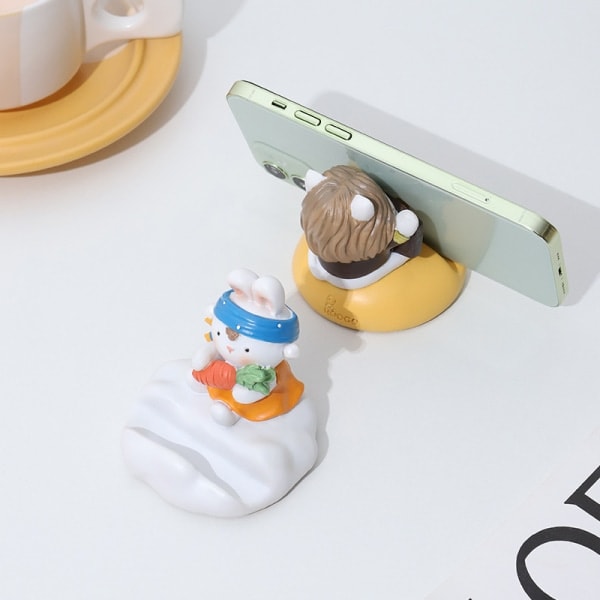 /HA/2 Skrivebordsdekorasjoner mobiltelefonholder harpiks kreativ tegneserie kanin late studenter ser på TV-programmer phablet telefonholder 7,5*7*7cm