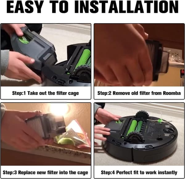 4-pak højeffektive erstatningsfiltre til iRobot Roomba i3/i3+/i7/i7+/i4/i6/i6+/i8/i8+/Plus/E5/E6/E7/J7, sort, 6x5x2 cm