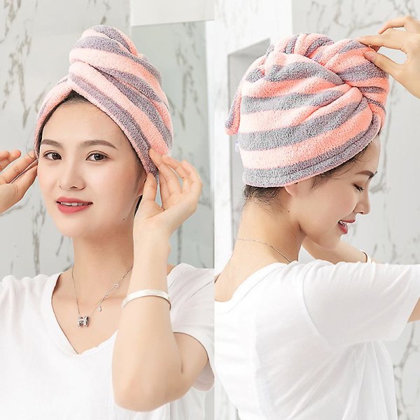 Kvinder Piger Håndklæder Badeværelse Mikrofiber Håndklæde Stribe Hår Håndklæde Magiske Mikrofiber Badehætte Dame Turban Hoved