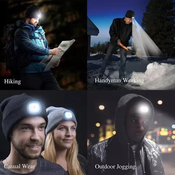 LED Vinter Strikket Lue med Lysende Fiskehatt, Grå Lysende Turhatt