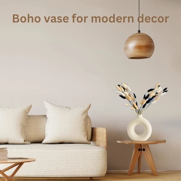 HA~Liten Vit Donut Vas Keramik Vas För Pampasgräs, Rum Deko Boho Hem Mini Vas Ornament Estetisk Dekor Vardagsrum S