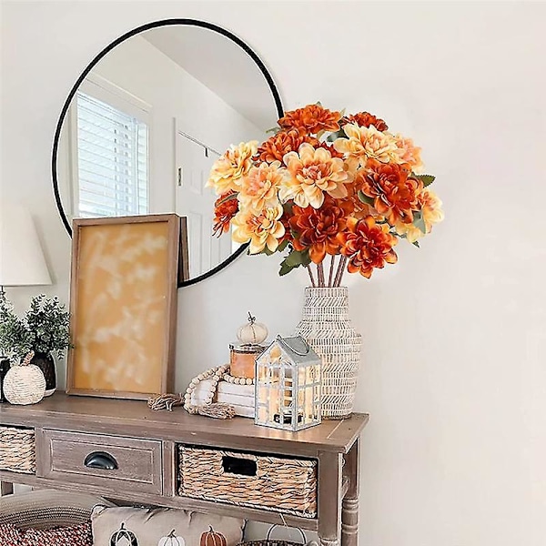 6 st konstgjorda höstblommor, 18 huvuden sidenkrysantemer konstgjorda krysantemer orange blommor dekor