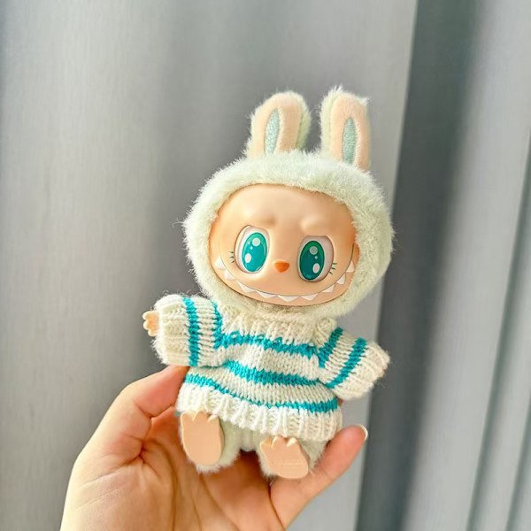 [HH] Andra generationens LABUBU Sit Party Series Docka Kappa Vintertröja Kostym för ToCartoony Plysch och Plast Kläder Endast Blue and white sweater