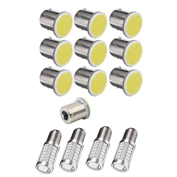 10 stk Ba15s P21w Led Bil Led 1156 Lampe Cob 12 Smd 12v Spenning & 4 stk 1157 P21/5w Bay15d 33 Smd Led