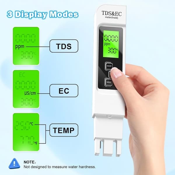 4-i-1 TDS Vattentestare – TDS, EC & Termometer (°C/°F) för Dricksvatten, Kranvatten, Brunn, Pool & RO/DI-System