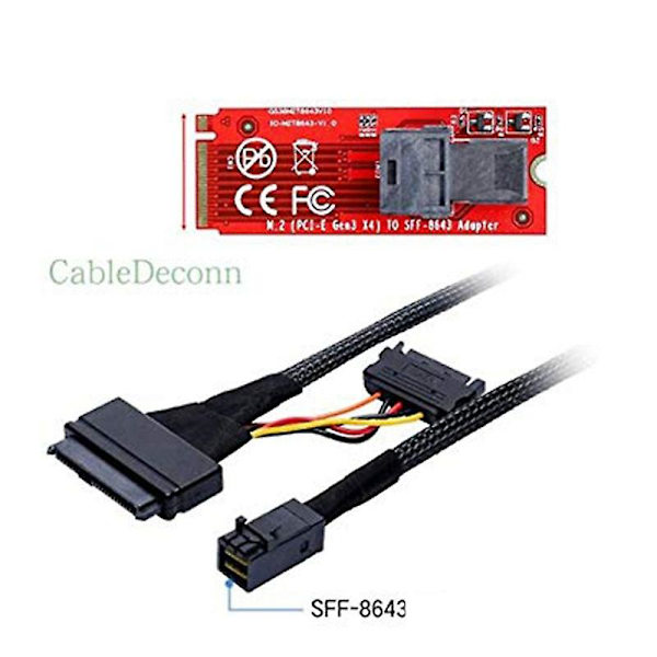 Sisäänrakennettu 12 Gt Mini Hd U.2 / SFF-8643 SFF-8639 -kaapeli 0,5 m 15-napaisella SATA-virtalähteellä, sopii