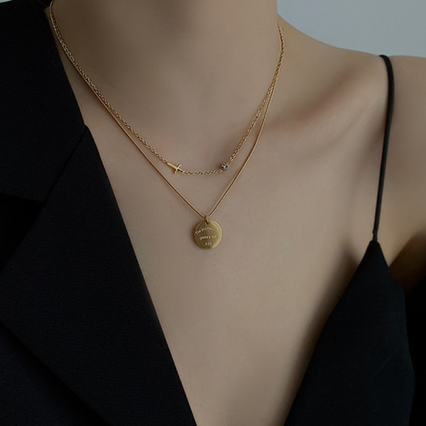 Kerroksellinen Choker-kaulakoru, Päällystetty Ripus Kaulakoru Monikerroksinen Tanko Levy Kaulakoru Säädettävä Kerrostaminen Choker Kaulakorut Naisille