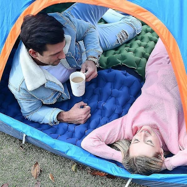Ultralätt Sovsäcksdyna med Inbyggd Kudde, Uppblåsbar Camping Blå