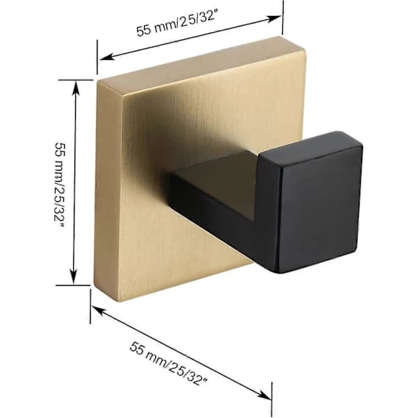 HA~Håndklædekrog Enkelt Hænger Holder Rustfrit Stål Mat Sort+Guld 304 Rustfrit Stål Krom Finish Håndklædekrog 2-pak