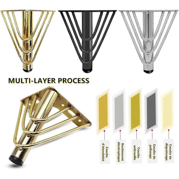 4-pack Guld Metall Möbelben, 18 cm Soffbordsben, Eleganta Moderna ChSoffben, TV-skåp, Badrumsskåp