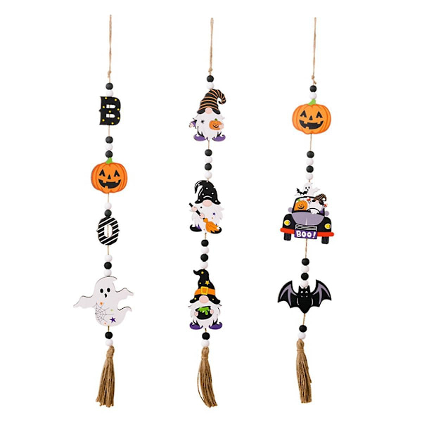 Halloween-puinen helmi-helminauha, jossa kurpitsa, lepakko ja aave - Rustiikkinen riipusseinävaate, helminauha