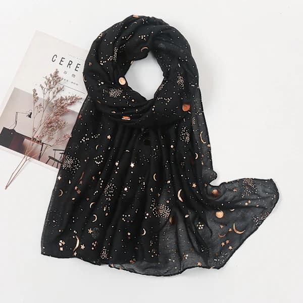 Star Sparkle Skjerf for Kvinner Lett Sjal Bryllup Folietrykk Skjerf Wrap Stjerner og Måner