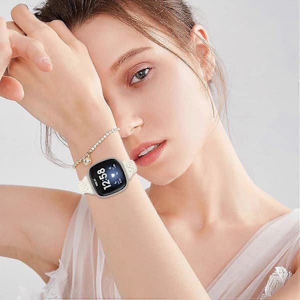 Top Grain Læder Urrem med Rombe Mønster til Fitbit Versa 3/Sense Multicolor Style D