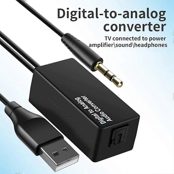 192 kHz Digital-til-analog-lydkonverter, DAC Digital Optisk Toslink til Analog 3,5 mm Jack Lydkabeladapter