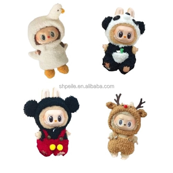 [HH] 17cm Labubu Docka Kläder Tillbehör Set Mini Docka Kostym Gåva Röd Liten Svan Panda Jumpsuit Uppsättning för DIY Samlare style 19