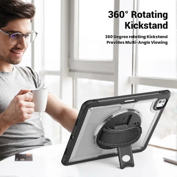 HA~Etui med stativ, PC TPE tabletbeskyttelse med håndrem til iPad Pro 13 (2024) M4