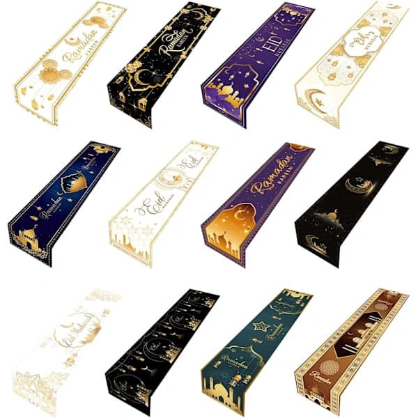 Bordløper Eid Mubarak Måne Stjerne Duk Ramadan Dekorasjoner 2024 Eid Fest Borddekorasjoner Islamsk-33x183 cm